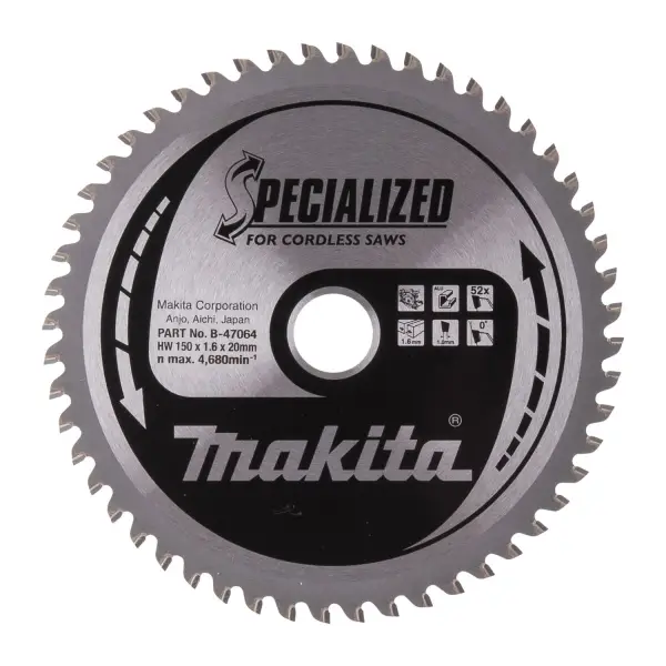 Makita Ø 150mm Asgat 20mm 52T Cirkelzaagblad voor Aluminium | Specialized - B-47064