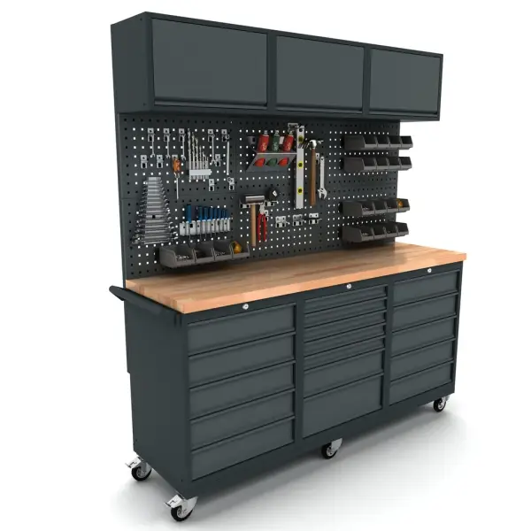 BULLRAM werkbank mobiel 2 x 5 en 1 x 7 ladekast incl. gereedschapswand en bovenkast