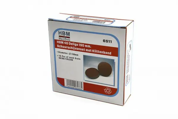 HBM 40-delige 150 mm Velcro schuurschijvenset met klittenband
