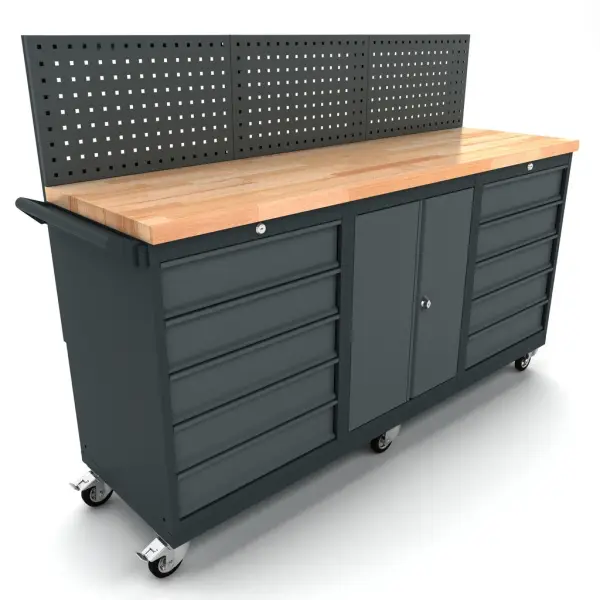 Verrijdbare werkbank 2 deuren 2 x 5 laden kast incl. gereedschapswand