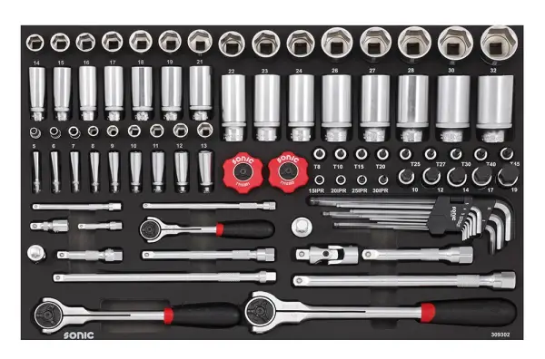 SONIC doppenset 1/4"+ 3/8" + 1/2" metrisch 93-delig SFS (309302)