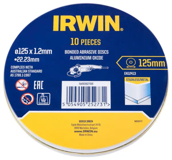 Irwin Slijpschijven Metaal – 10 stuks Ø125 x 1,2 mm (in blik)