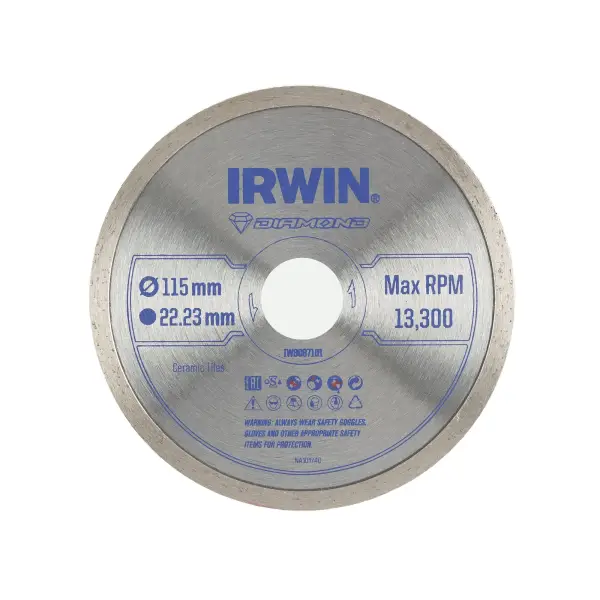 IRWIN Pro Performance diamantzaagblad 115mm voor haakse slijper, keramiek en tegels, volle rand