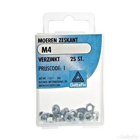 Deltafix Moeren zeskant M4 25 stuks