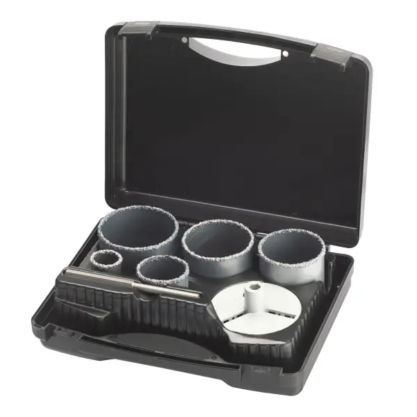 IRWIN Set TCT gatenzagen 5PCS voor steen in koffer, 33, 53, 68 ,73 en 83mm. Diepte 83mm. Inclusief adaptor