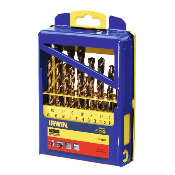 IRWIN HSS Metaalboren 135° Titanium, 19PCS Set in metalen koffer: 1,0 - 10,0 mm