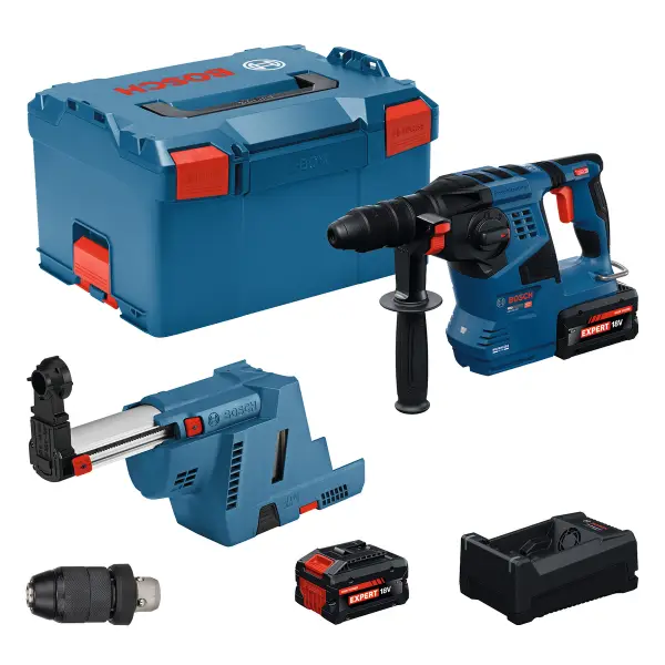 Bosch Professional PRO GBH 18V-28 F Accu boorhamer SDS-Plus 3,3J + GDE 18V-16 2x EXBA18V-80 - 0611921102