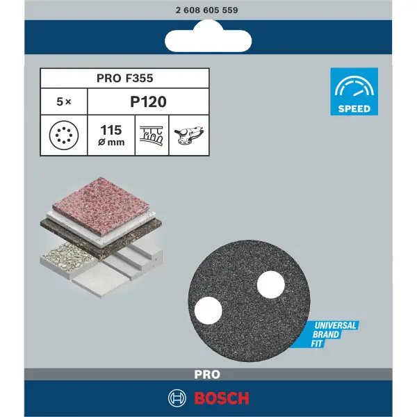 Bosch Professional PRO F355 schuurschijf voor beton & steen | 115 mm | K120 - 2608605559