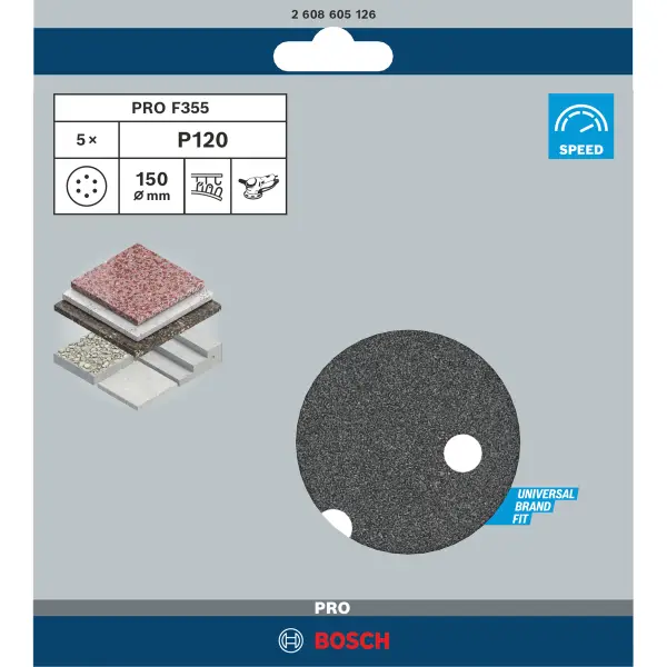 Bosch Professional PRO F355 schuurschijf voor beton & steen | 150 mm | K120 - 2608605126