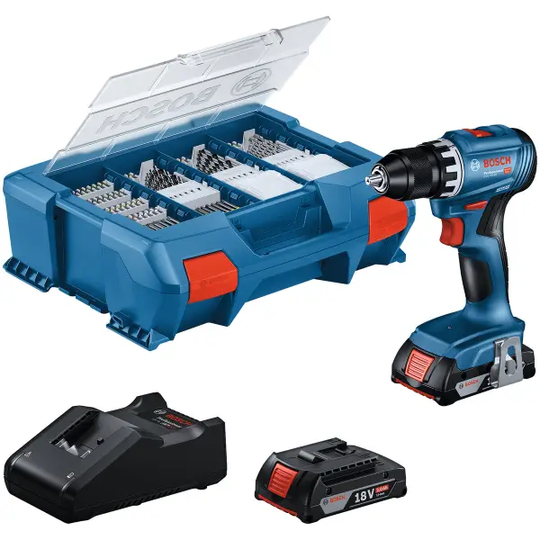Bosch Professional PRO GSR 18V-45 Accu schroefboormachine 2x 5.0Ah + 63 accessoires - 0615A5007X