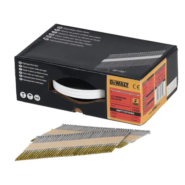 DeWALT 3.1x75mm 33º Papiergebonden Spijkers Thermisch verzinkt / Geringd (1200 stuks) - DNPT31R75HDZ