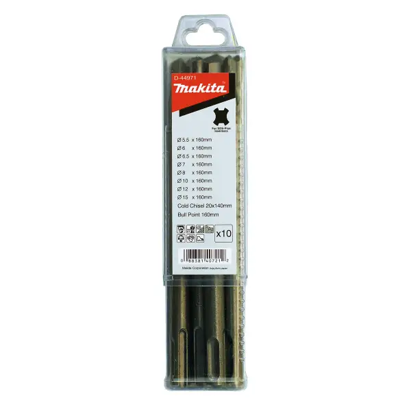 Makita D-44971-B2S: Betonboor- en beitelset 160 mm SDS-PLUS 10-delig