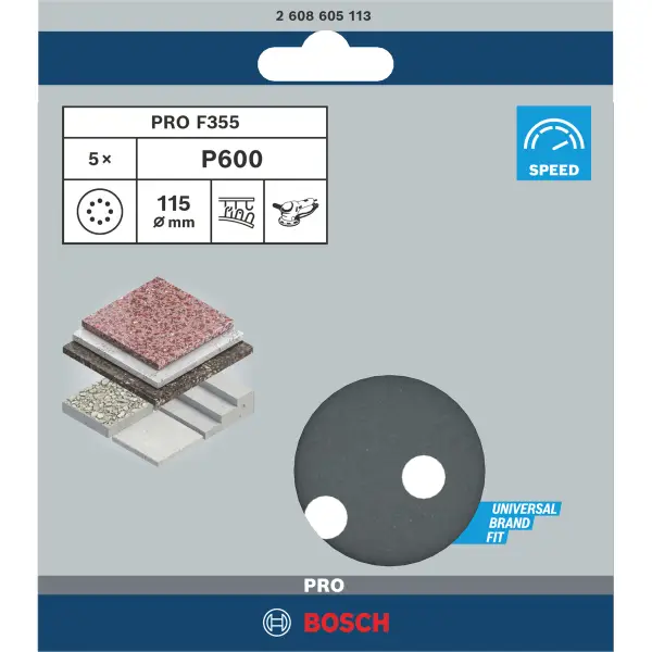 Bosch Professional PRO F355 schuurschijf voor beton & steen | 115 mm | K600 - 2608605113