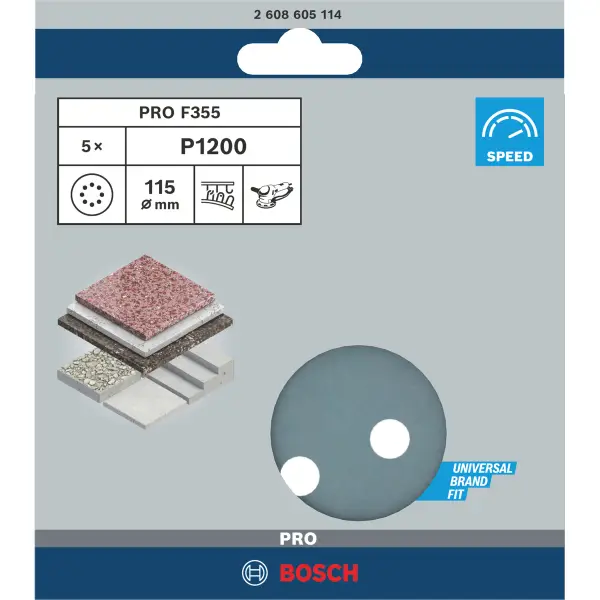 Bosch Professional PRO F355 schuurschijf voor beton & steen | 115 mm | K1200 - 2608605114