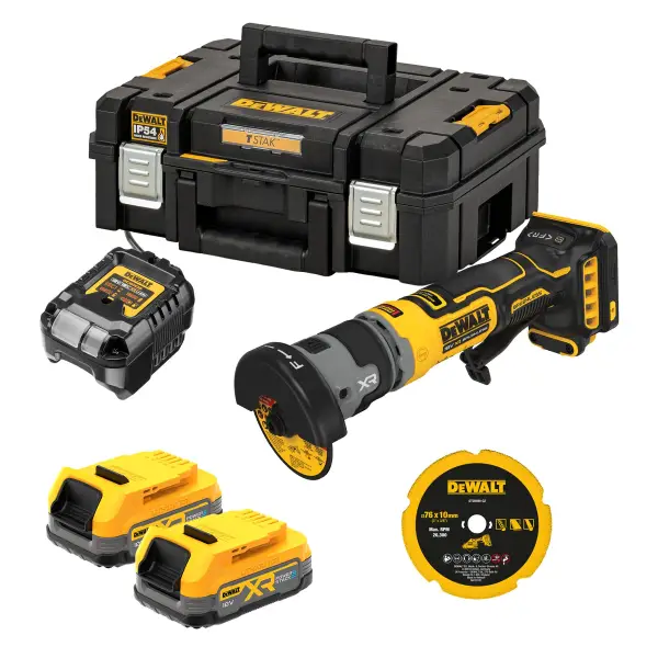 DeWALT DCG430E2T Compacte doorslijpmachine 76 mm 18V XR 2x POWERSTACK 1.7Ah