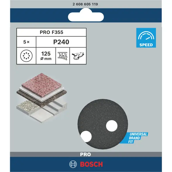 Bosch Professional PRO F355 schuurschijf voor beton & steen | 125 mm | K240 - 2608605119