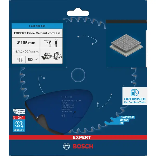 Bosch Professional EXPERT vezelcement cordless cirkelzaagblad | 165 x 1,8 x 20 mm 4-tands - 2608902200