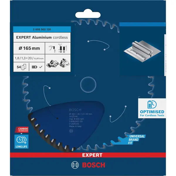 Bosch Professional EXPERT Aluminium cordless cirkelzaagblad | 165 x 1,8 x 20 mm 54-tands - 2608902120