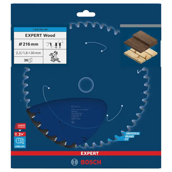 Bosch Professional EXPERT Wood cirkelzaagblad | 216 x 2,3 x 30 mm 36-tands - 2608902236