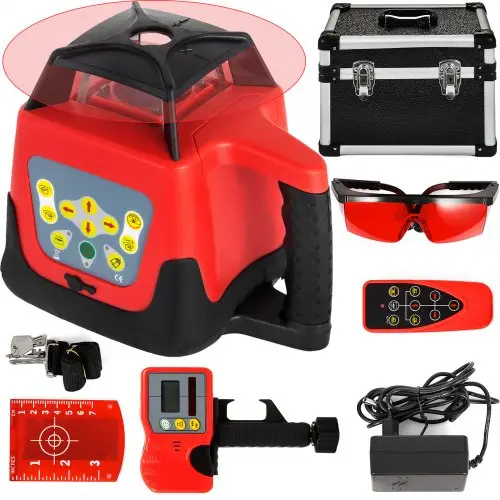 VEVOR Rode laserwaterpas, roterende zelfnivellerende meting, automatisch roterende rode straal, met ontvanger, afstandsbediening, draagtas