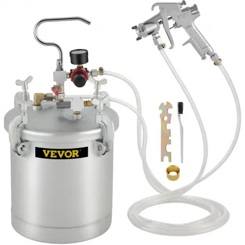 VEVOR 10 liter verfspuitpistool, 30 PSI verfreservoir, verfspuitsysteem, verfhouder voor het aanbrengen van verf op waterbasis, beitsen, vernis, lak en fijne oppervlakken voor binnen- en buitenprojecten.