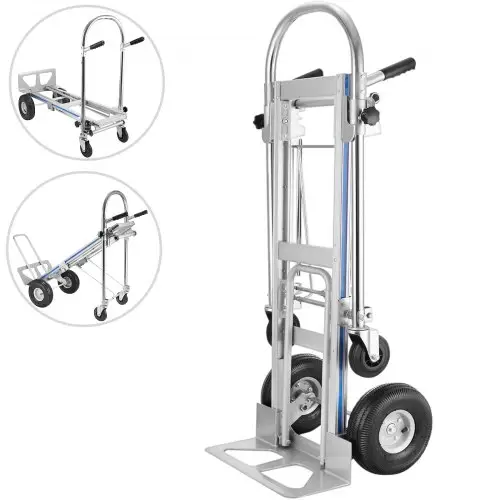 VEVOR 3-in-1 opvouwbare steekwagen, 450 kg, zware, multifunctionele rolwagen, ombouwbare aluminium steekwagen met 4 wielen