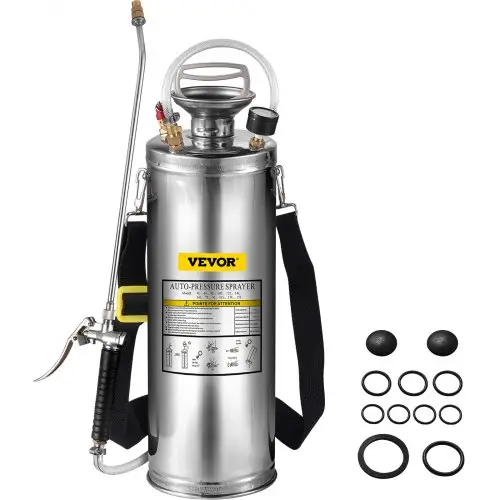 VEVOR 10L roestvrijstalen hogedruksproeier, tuinsproeier met ventiel en manometer, geschikt voor thuis, tuin, toeristenvoertuigen, speciale voertuigen, schepen, voertuigreiniging, tapijtreiniging