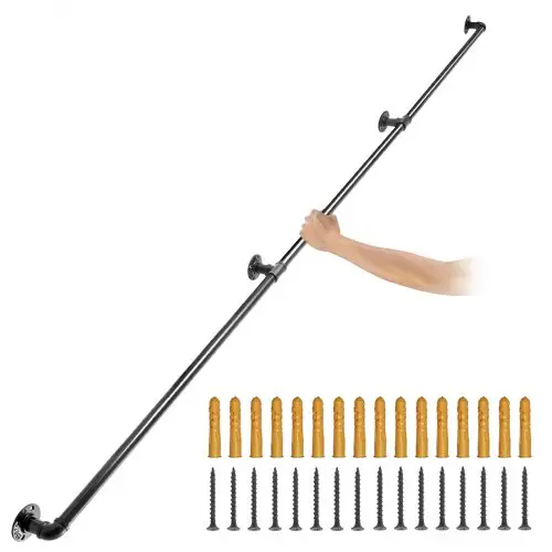 VEVOR Pijp Trapleuning 2,4 m Leuningen Trappen Binnen 200 kg Laadvermogen Outdoor Indoor Universele Trapleuning Gemaakt van Koolstofstaal en Matte Afwerking Geschikt voor Zolderleuning Badkamerleuning