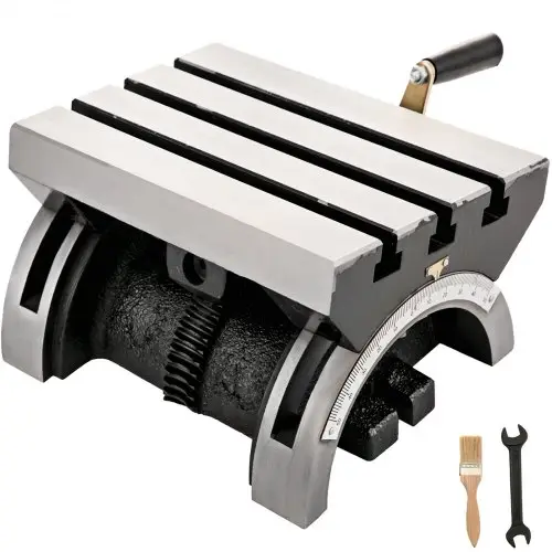 VEVOR 25.4x17.8 cm(10x7inch) kantelbare freestafel, 0 - 80 ° verstelbare kantelhoekplaat met 3 T-sleuven en een verstelbare kruk, robuuste kantelbare frees voor slijpen