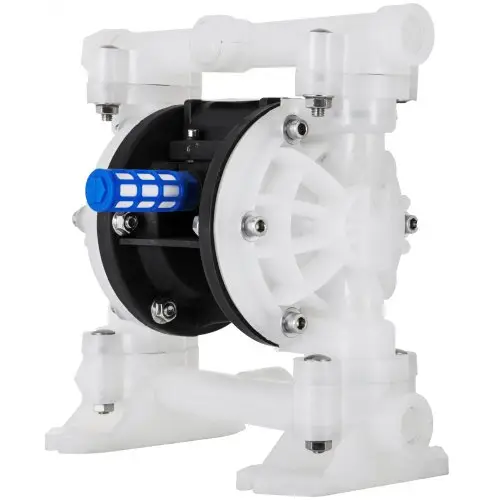 VEVOR Luchtbediende dubbelmembraanpomp, 1/2 inch inlaat en uitlaat, polypropyleen behuizing, 8,8 GPM en max. 120 PSI, pneumatische PTFE-membraantransportpomp voor petroleum, diesel, olie en vloeistoffen met een lage viscositeit