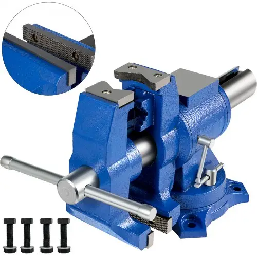 VEVOR Multifunctionele bankschroef 152 mm tafelbankschroef met veelzijdige draaibare voet, gietijzeren bankschroef met een klemkracht van 30 kN, een handig gereedschap voor het vastklemmen en beveiligen van werkstukken.
