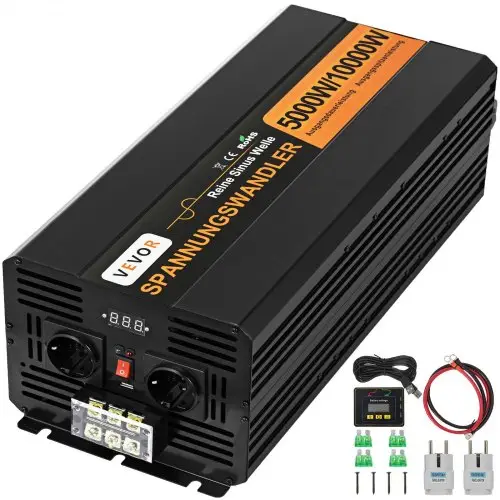 VEVOR 230V spanningsomvormer, 5000W zuivere sinusomvormer, 24V DC zuivere sinusomvormer