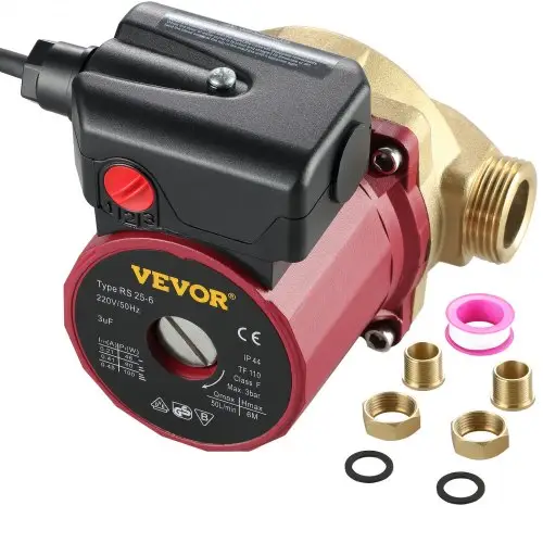 VEVOR Warmwatercirculatiepomp, maximaal debiet 50 l/min, warmwaterpomp geschikt voor wasmachine, maximale opvoerhoogte 6 m, temperatuur 2-100°C, 3-instelbare snelheden