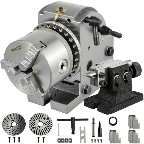 VEVOR verdeelkop draaitafel 100mm BS0 met 3-klauwplaat, horizontaal en verticaal zwenkbaar voor freesmachine