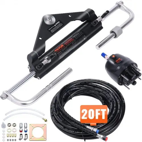 VEVOR hydraulische buitenboordstuurset, 150 pk hydraulisch bootstuursysteem, met stuurpomp, tweewegvergrendelingscilinder en 20 voet hydraulische stuurslang, voor boten met één motor en één station