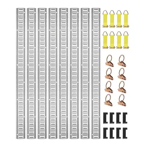 VEVOR Sjorrails, 34ST E-railbevestigingsrailset, 454KG Draagvermogen Luchtvaartlijnen, Raillengte 1,52M E-tracks-set, Ladingzekering Stangrail Bevestigingsaccessoires voor Lading Motorfietsen, Zilver