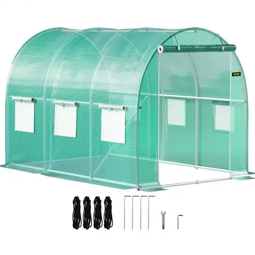 VEVOR Overspannen Dakkas, 3 x 2,1 x 2,1 m Foliekas, Gegalvaniseerd Stalen Frame en PE Dekzeil Kastunnel, Waterdicht UV-bestendig Tomatenkas, Inlooptunnelkas voor het Kweken van Groentenbloemen, Groen