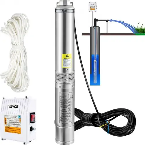 VEVOR 4" diepe bronpomp 1100W bronpomp 190L/min dompelpomp max. opvoerhoogte 57m leidingpomp 230V 50Hz zandpomp IP68 waterpomp 0-40℃ pomp Ideaal voor irrigatiewatervoorziening afvoer