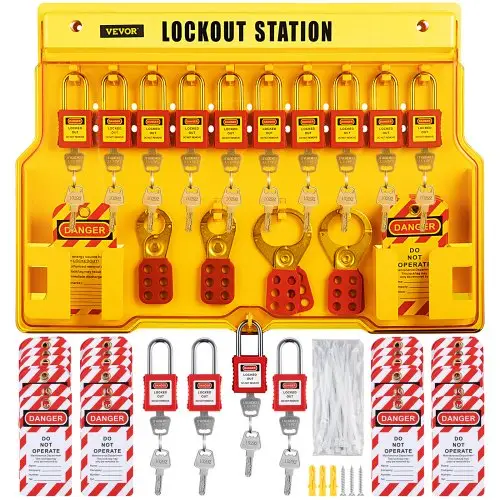 VEVOR Lockout Tagout Kit 58-delig. Scheidingsschakelaar, sluitingen, labels en een veilige opbergtas voor hangsloten voor slot- en labelproducten en elektrische beveiligingsapparatuur.