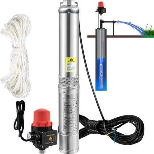 VEVOR 3,5" dieptebronpomp 750W bronpomp 105 l/min dompelpomp max. opvoerhoogte 62 m pijppomp 230V 50Hz zandpomp IP68 waterpomp 11 waaiertrappen pomp ideaal voor irrigatie of wateraanvoer