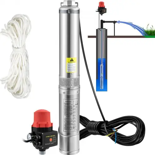 VEVOR 3" diepe bronpomp 550W bronpomp Max. opbrengst 50 l/min Dompelpomp Max. opvoerhoogte 89 m Dompelpomp Zandbestendig