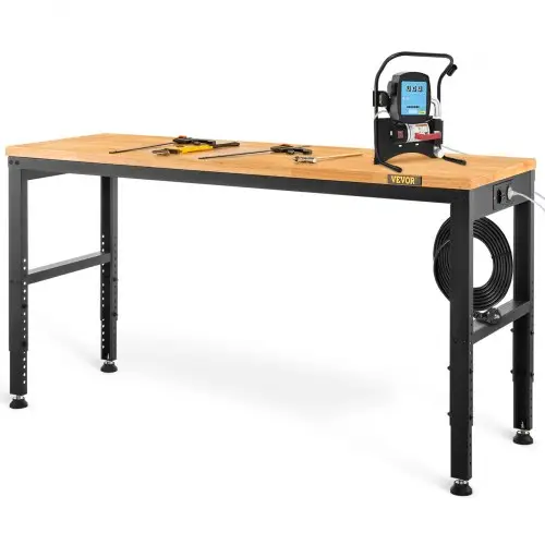 VEVOR in hoogte verstelbare werkbank 122 x 61 x 72 - 97 cm met klemtafel, draagvermogen 900 kg, bruine opklapbare gereedschapsbank van koudgewalst staal, multifunctionele werktafel voor werkplaats