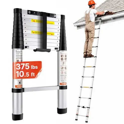 VEVOR 3,2 m telescopische ladder, antislip vouwladder, 48x9,5x76,5 cm, trapladder, intrekbaar met één druk op de knop, multifunctionele ladder, aluminiumlegering, draagvermogen 170 kg, ideaal voor klussen in huis, decoratie en schilderen.