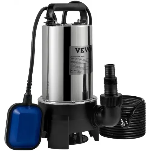 VEVOR Dompelpomp 1100W Vuilwaterpomp 230V Tuinpomp Debiet 333,3 l/min Vuilwaterdompelpomp IPX8 Uitlaat afneembaar voor het wegpompen van water uit zwembaden en vijvers