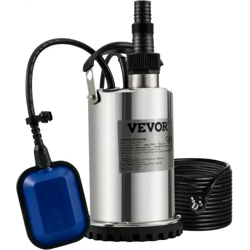VEVOR 550W Dompelpomp voor vuil water, 230V tuinpomp, debiet 9500 l/u, IPX8, uitlaat op maat te snijden, voor het wegpompen van water uit zwembaden, vijvers en kelders.