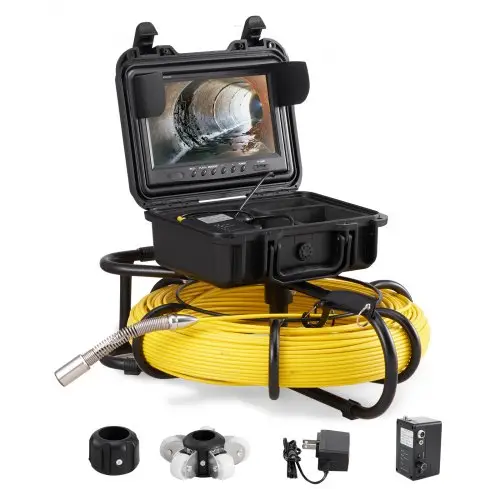 VEVOR Rioolcamera, 120 m, 23 cm scherm, buisinspectiecamera met DVR-functie, IP68-camera met 12 verstelbare LED's, met een 16 GB SD-kaart, voor rioleringen, huizen, rioolafvoerbuizen