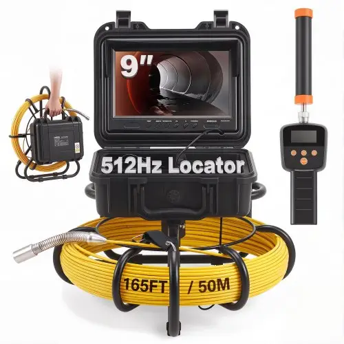 VEVOR Pijpcamera 50m, 9 inch 720P Inspectiecamera Rioleringscamera met 512Hz Locator, 12V 4500mAh Lithiumbatterij IP68 Endoscoopcamera voor Rioleringen, Afvoeren en Afvalwatersystemen