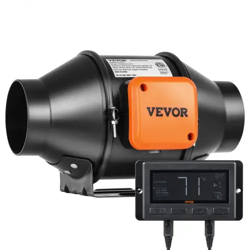 VEVOR 100 mm inline kanaalventilator met EC-motor – 348 m³/h – 25 W, stil 28 dB, met temperatuur- en vochtigheidsregelaar – voor kweektenten, hydrocultuur en ventilatie