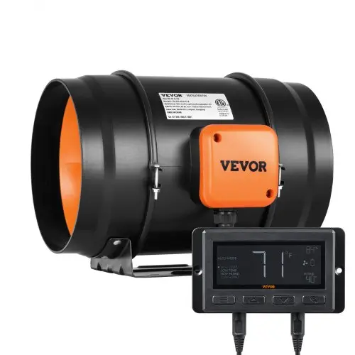 VEVOR Inline Kanaalventilator, 8 inch 807 CFM met temperatuur- en vochtigheidsregelaar, stille EC-motor, ventilatieventilator voor koelboosters, kweektenten en hydrocultuur.