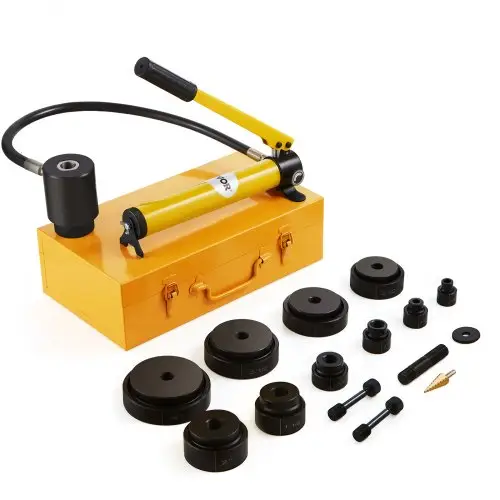 VEVOR hydraulische gatenponsset, knock-out gatendriverkit 15t, handpomp stalen gatengereedschap, 10 ponsmatrijzen 1/2, 3/4, 1, 1-1/4, 1-1/2, 2, 2-1/2, 3, 3-1/2, 4 inch, cilindergatpons hydraulische pomp